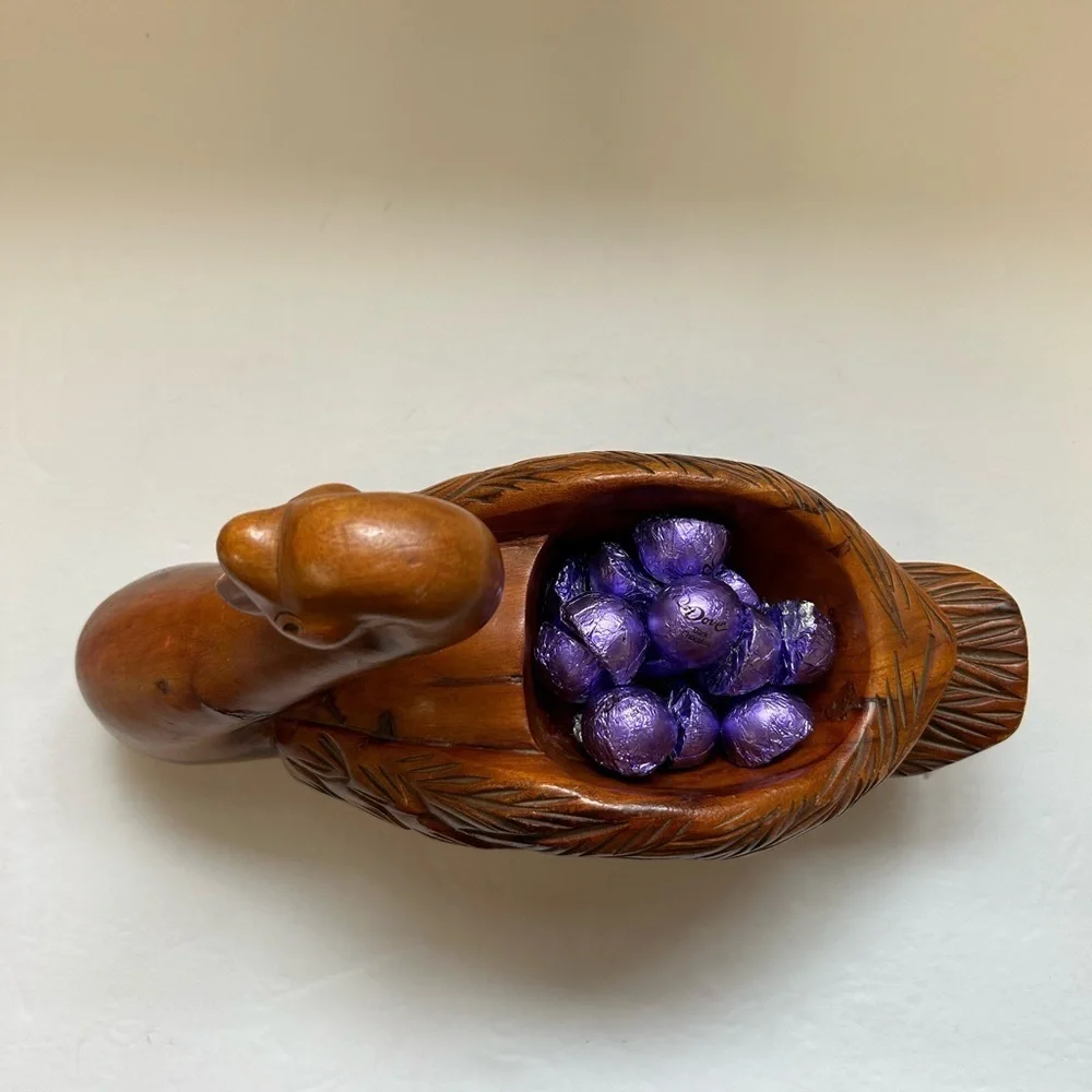 Hand carved wooden swan/ ornate/ Vintage/ acacia wood